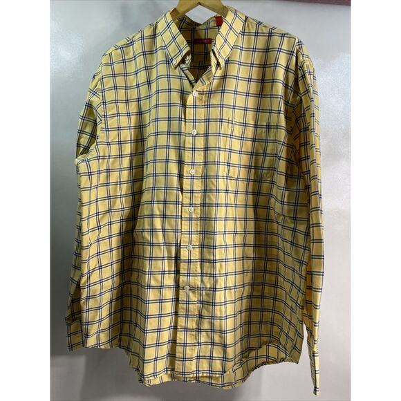 IZOD Yellow Casual Button-Down Relaxed Fit Long Sleeve Plaid Shirt Mens XL 46-48 - Picture 1 of 8